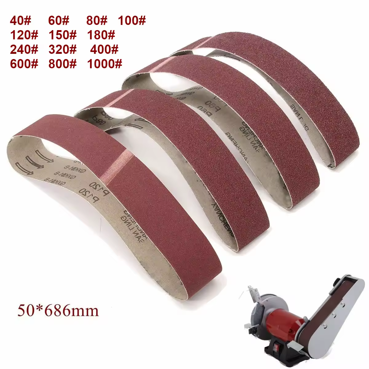 10Pack 686*50mm Sanding Belts 40-1000 Grit Aluminium Oxide Sander