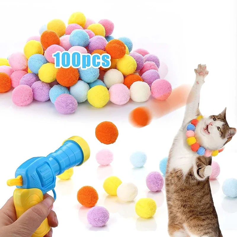 Brinquedos Interativos para Gatos: Lançador de Bolas de Pelúcia para Treinamento de Gatinhos, Mini Pistola Criativa para Jogos de Tiro, Brinquedos de Pelúcia Elásticos, Suprimentos para Animais de Estimação
