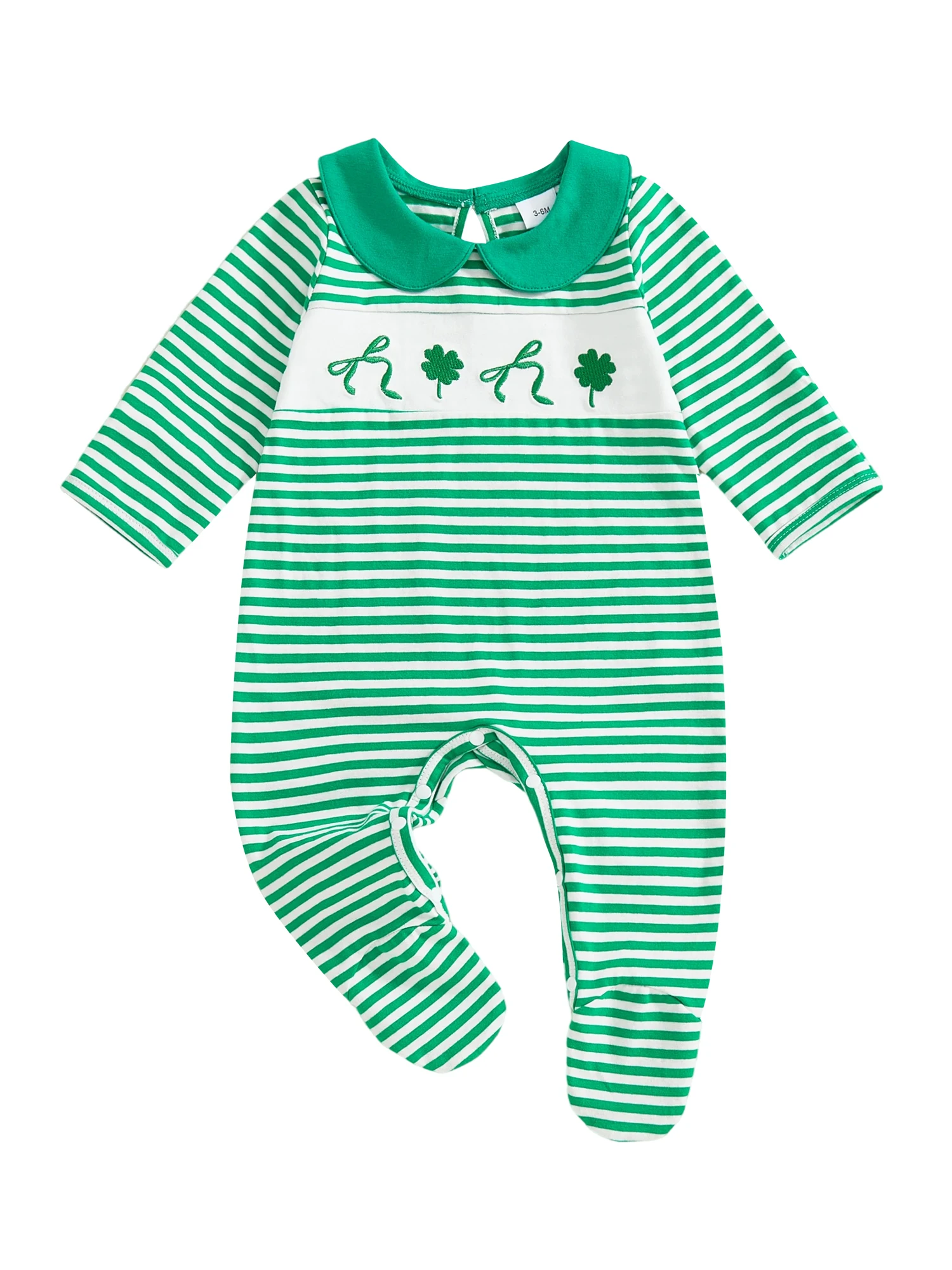 

Стильный комбинезон с вышивкой зеленого клевера, дизайн в горошек и кукольный воротник идеально подходит для торжеств ко Дню Святого Патрика