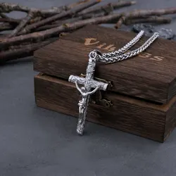 Men's Stainless Steel Jesus Cross Necklace Classic Christian Faith Pendant Religious Jewelry Boyfriend Gifts Accessories