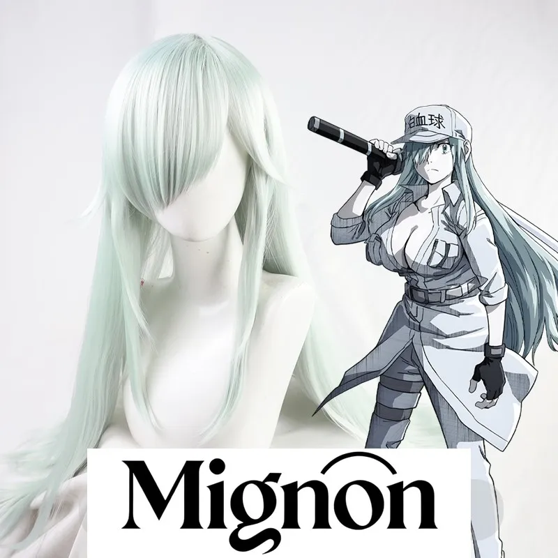 

Ячейки на работе! ЧЕРНЫЙ парик для косплея White Blood Cell, синие длинные прямые волосы, подарок на Хэллоуин