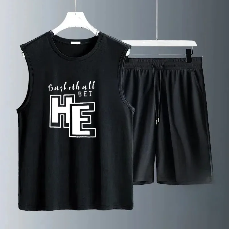 

Men's Tank Top Sets 2026 Summer Quick drying running beach men's suits seaside crewneck Breathable Sportswear oversize