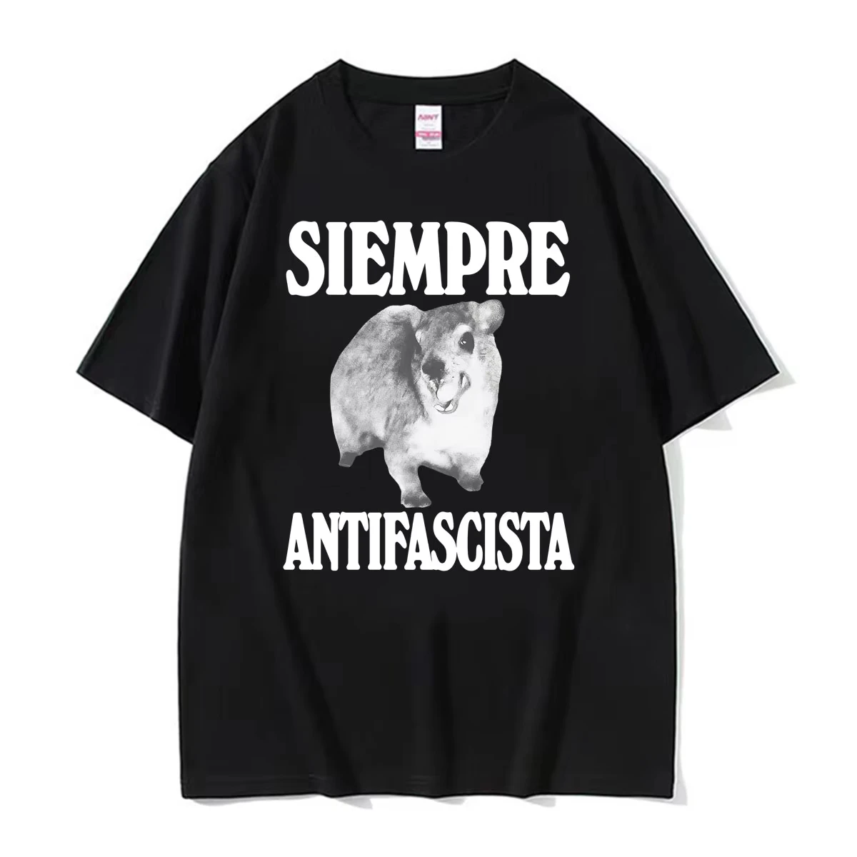 Siempre Antifascista Funny Rock Hyrax Meme T-shirt Unisex Vintage Classic Oversized T-shirts Men Summer Tops 100% Cotton T Shirt