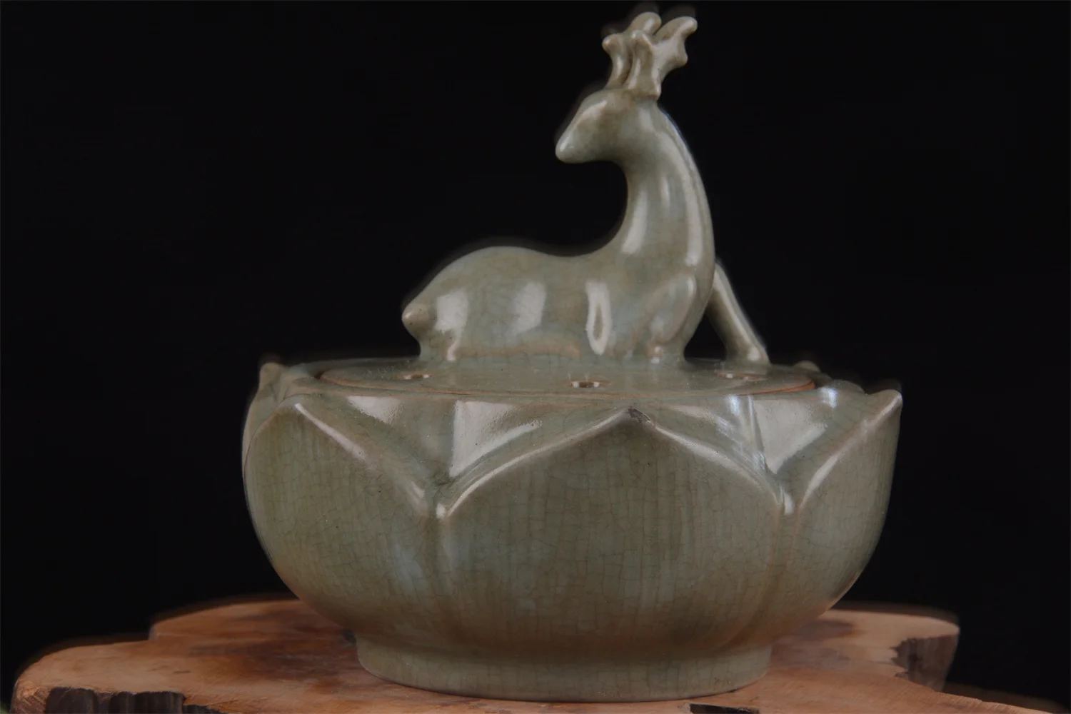 Song Dynasty Ru kiln Lotus&deer censer statue