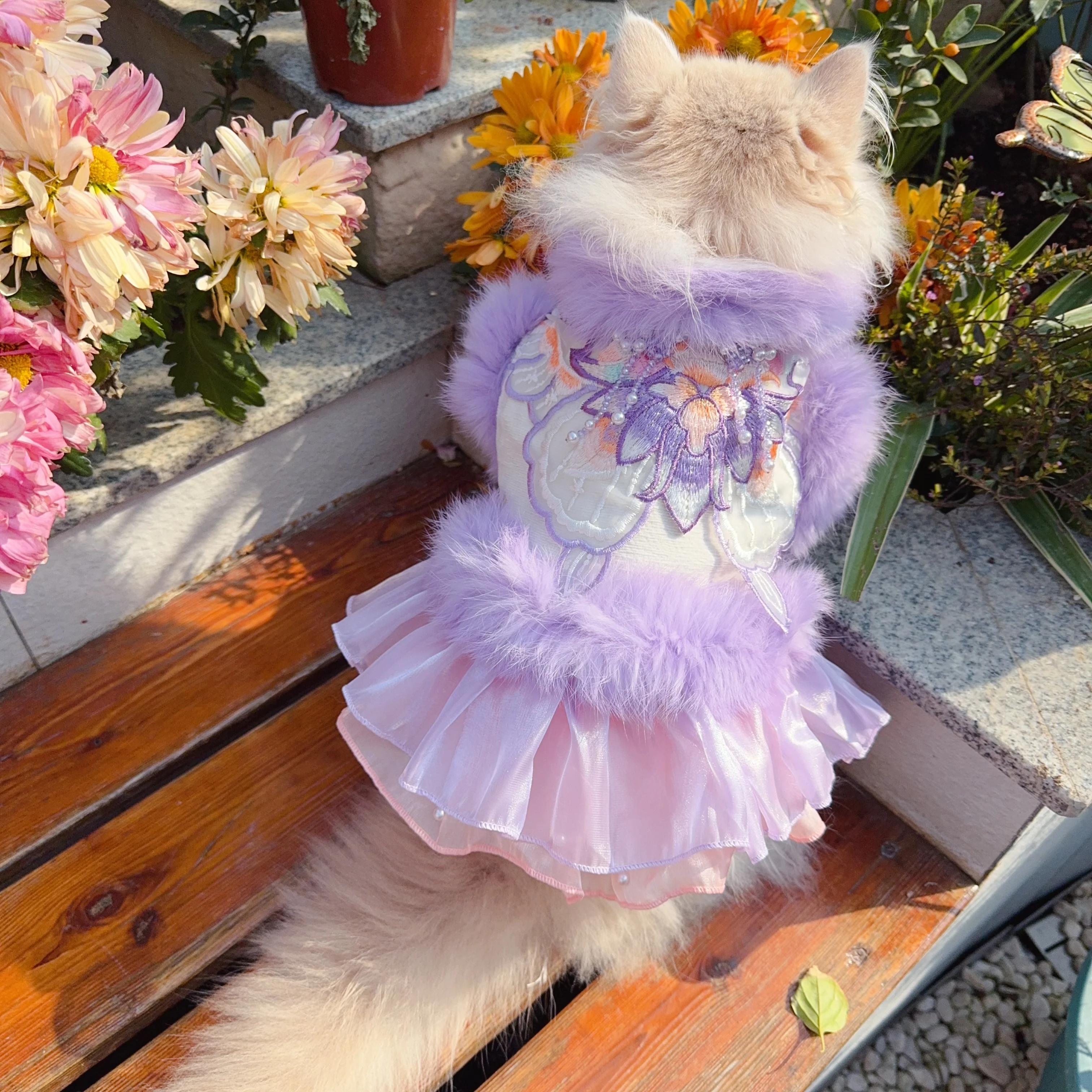 

Fashion Elegant Purple Pet Dog Clothes Fine Butterfly Print Party Princess Dresses For Small Medium Dog Winter Puppy Clothing