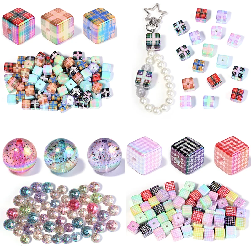 

6-10Pcs/Lot Acrylic Beads for Jewelry Making Sequin Pattern Big Hole Spacer Bead Bracelets Pendants Diy Charm Supplies