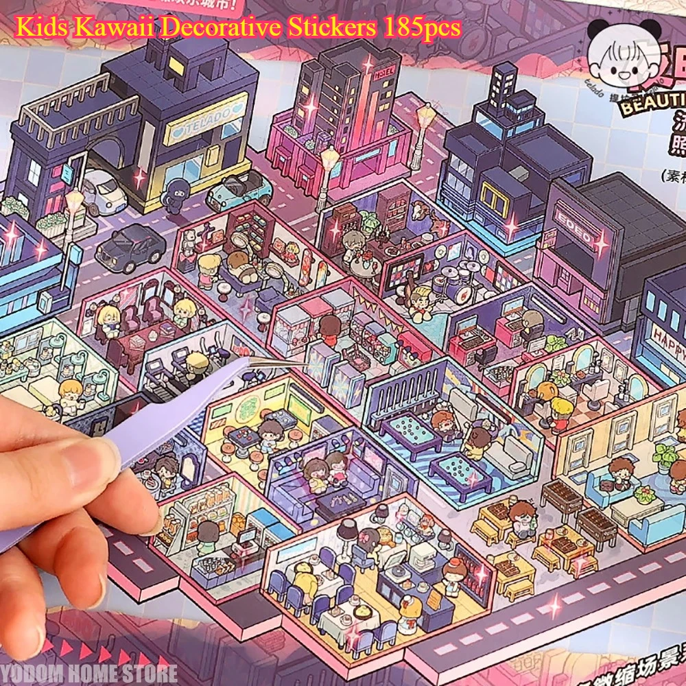 

Kids Kawaii Decorative Stickers 185pcs - Landscape Scene Miniature Houses Creative Book