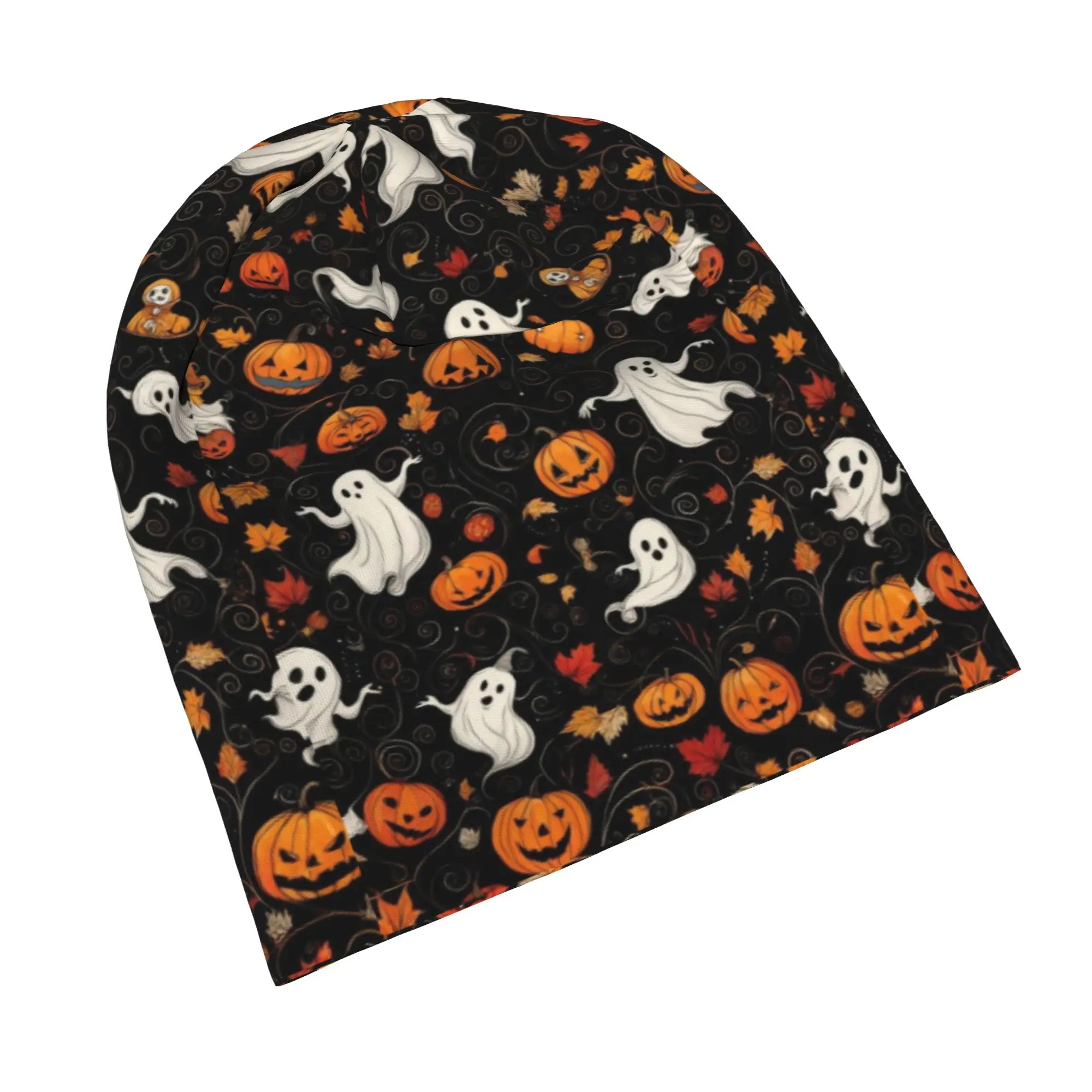 Halloween Ghost Pumpkin Spooky Trick Or Treat Witch Beanie Cap for Men Women Streetwear  Cooling Skull Cap Sweat