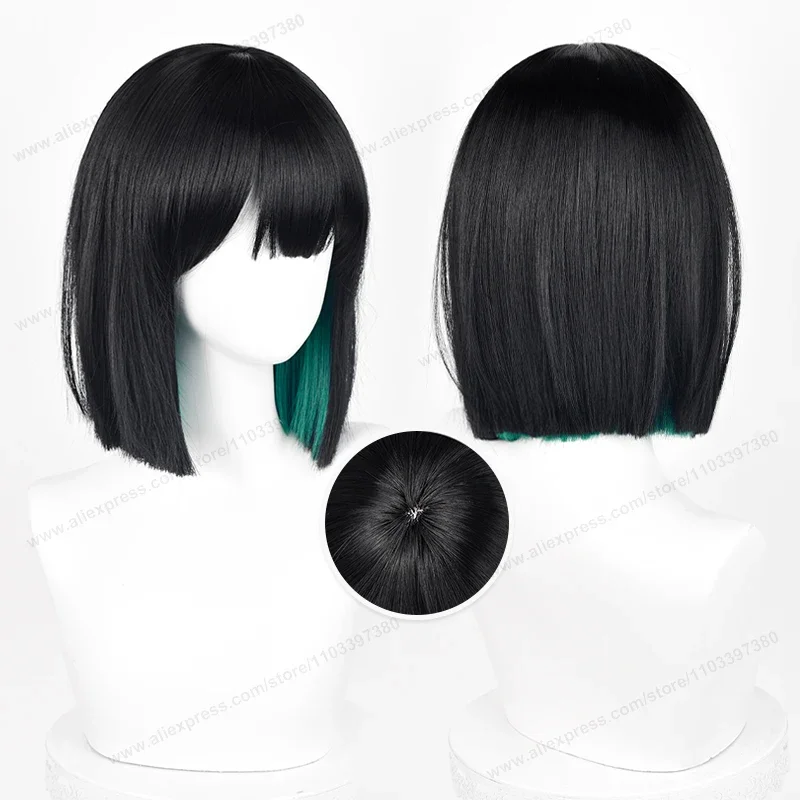 

Sua Cosplay Heat Resistant Synthetic Wig Anime 30cm Short Black Green Mixed Women Hair High Temperature Fiber Hair