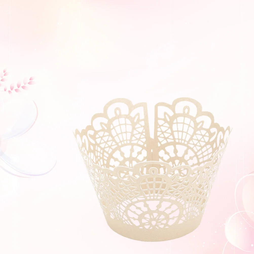 

50pcs Cake Wrappers Creative Hollow Out Paper Baking Cups Wedding Party Cake Liner (Titanium White) cupcake cups