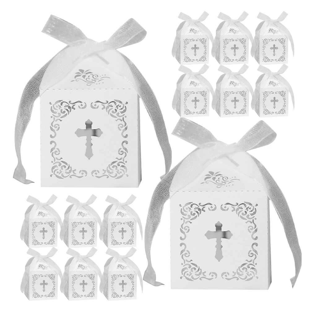 

25pcs Hollow Cross Favor Boxes Elegant White Wedding Candy Party Supplies Chocolate Packaging Luxury Gift Boxes