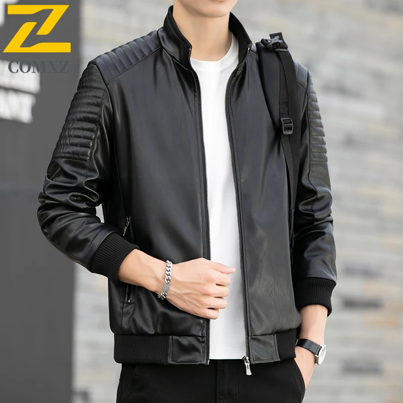 2025 Men's Leather Jacket Autumn Fashion Windproof PU Faux Leather Coat Men Korean Street Baseball Collar Motorcyclist Jackets