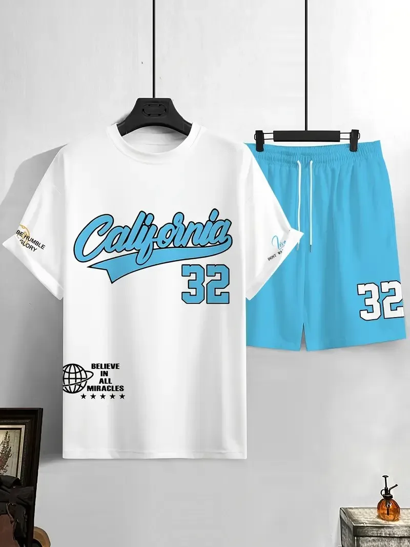 The 2025 summer new men's set features street fashion casual comfort softness breathability and 3D digital pattern printing