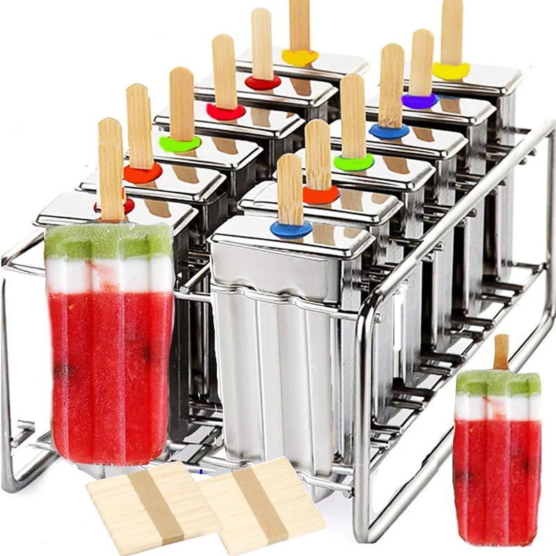 Ice Lolly Mold Stainless Steel Popsicle Mold Set Reusable Easy Clean with Sticks for Healthy Ice Pops Summer Treats Kids Party