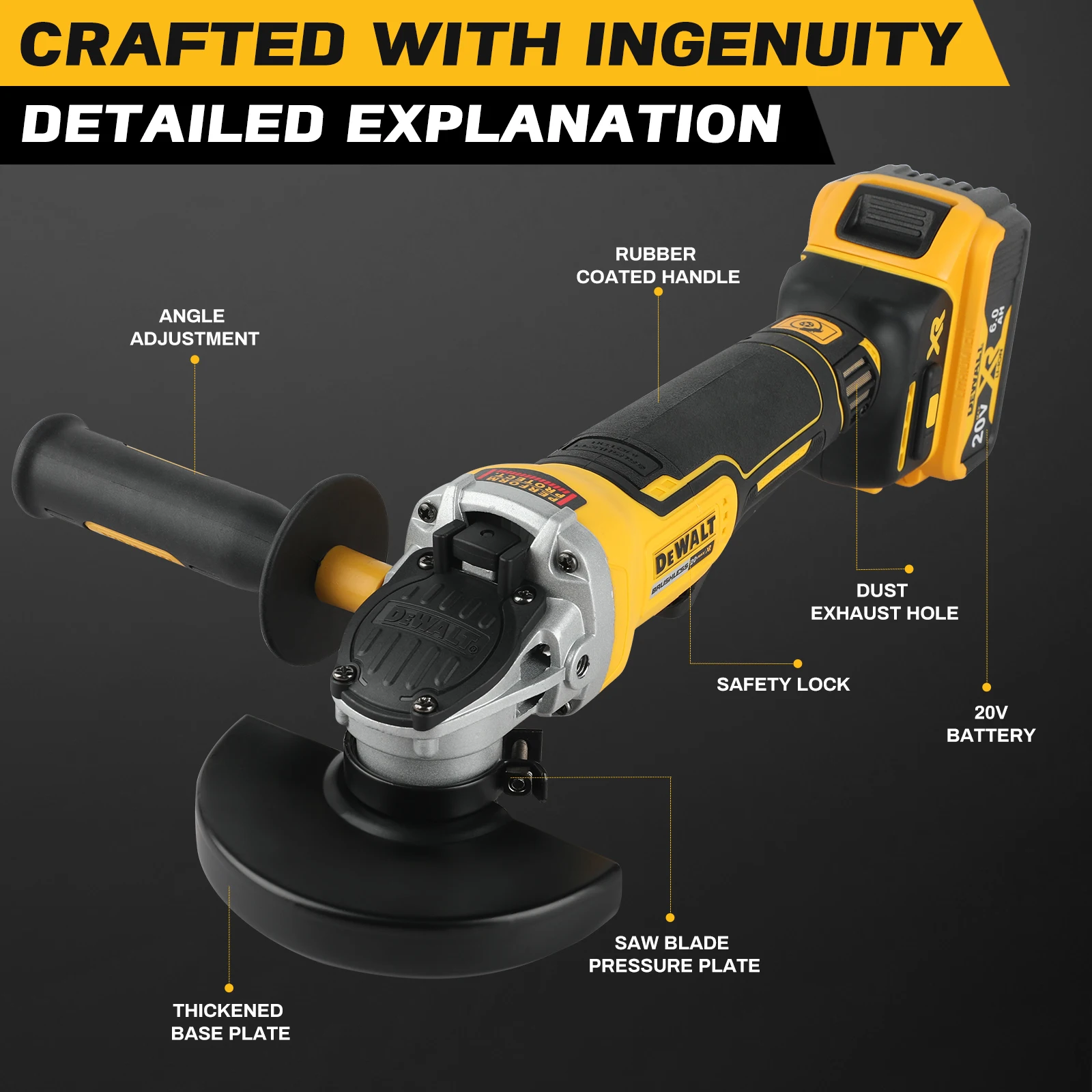 DEWALT DCG406 - مطحنة زاوية لاسلكية عالية الأداء بدون فرش (125 مم، M14) - قطع وتلميع فائق