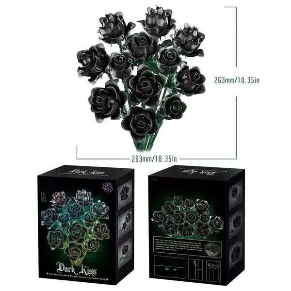 High Quality Black Rose Building Bricks Kit Simulated Roses Plant Bouquet Model Toys Girlfriend Birthday Gift