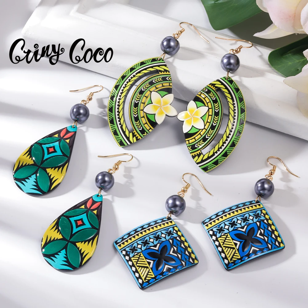 Cring Coco Acrylic Dangle Earrings 2022 Trend Hawaiian Unusual Wholesale Polynesian Purple Geometric Designer Earings for Women