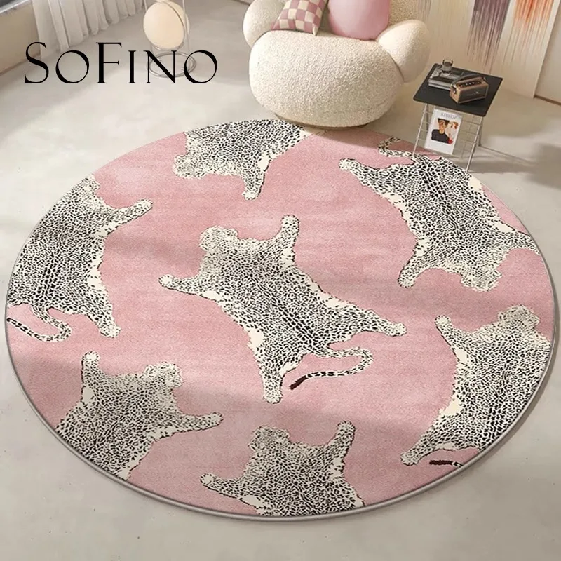 

Pink Round Living Room Carpet Cream Style Leopard Bedroom Fluffy Rug Modern Simple Plush Fashion Coffee Table Sofa Mats Alfombra