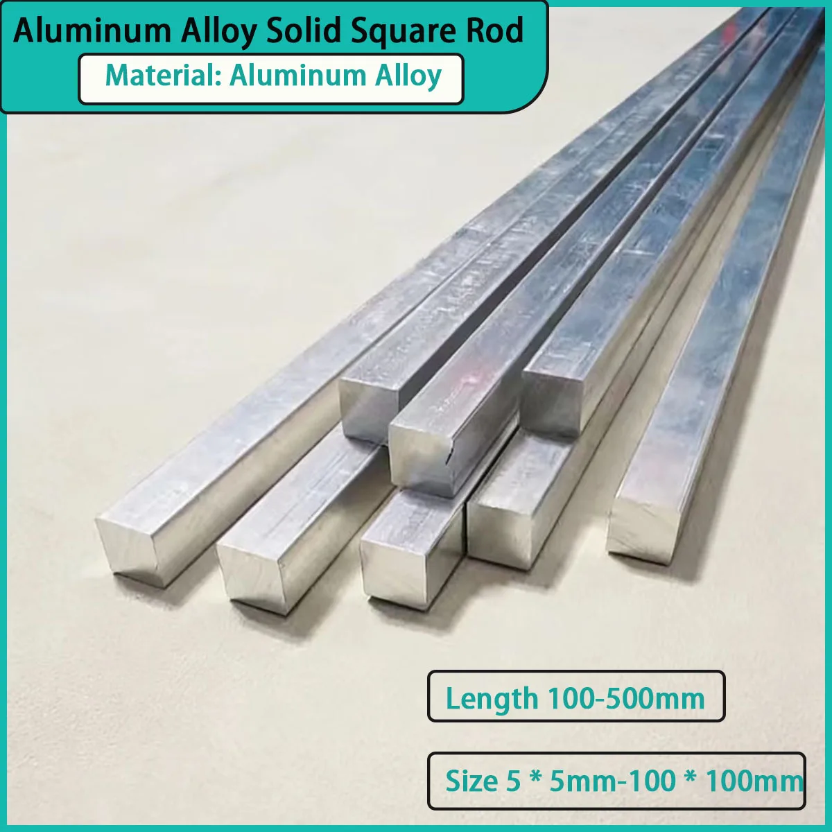 Aluminum alloy solid square bars with dimensions of 5 * 5mm-100 * 100mm are used for mechanical structures, frame supports, etc