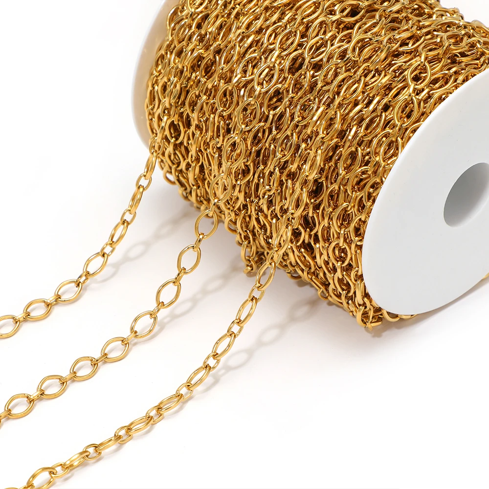 Cadenas de Acero Inoxidable Chapadas en Oro de 1 Metro, Cadenas Hechas a Mano al por Mayor para Hacer Joyas, Collares, Pulseras y Gargantillas