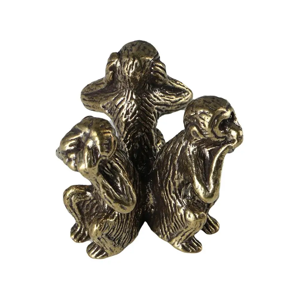 البرونزية ثلاثة القرود الحرف فنغ شوي النحاس الصلبة قرد التماثيل سيارة الحلي ديكور المنزل تمثال القرد الحكيم #2