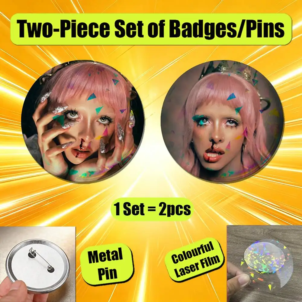 For Melanie Martinez HADES Badge Pin Insignia 2 Pcs Set Round Button Emblem Laser Film Gift 44mm Custom