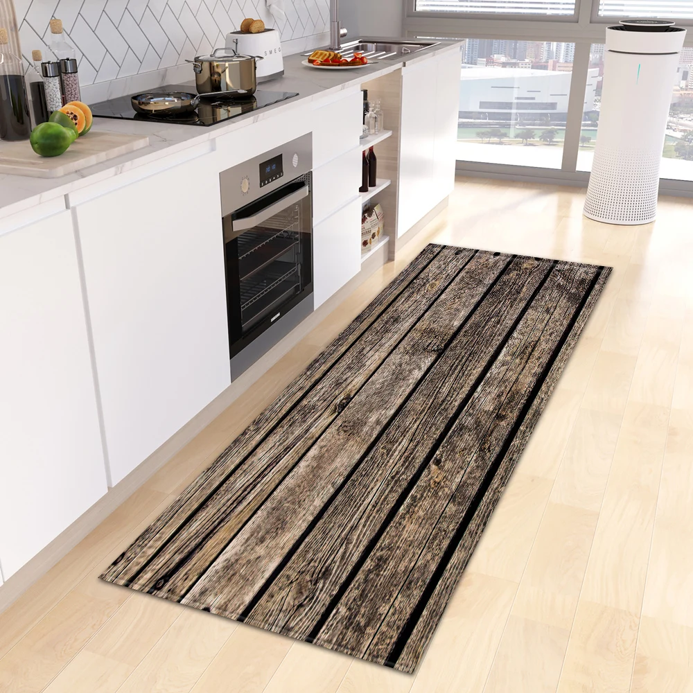 Wood Grain Kitchen Rug Bedroom Entrance Doormat Anti-Slip Living Room Floor Decor Carpet Home Bath Hallway Foot Mat Custom Made