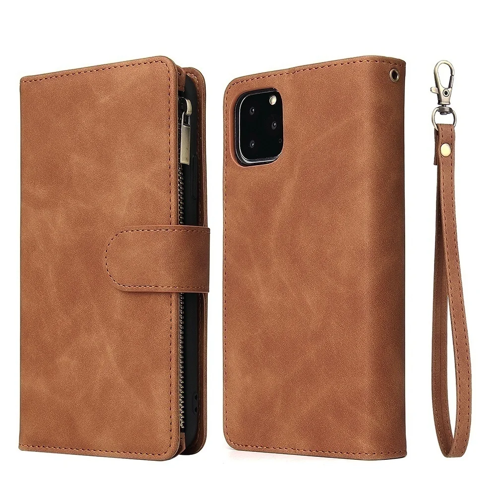 Premium lederen portemonnee-hoesje voor iPhone 16 15 14 13 12 11 17 Pro Max Plus 17Air 16e Rits portemonnee kaartsleuven Magnetische flip cover - afbeelding 1