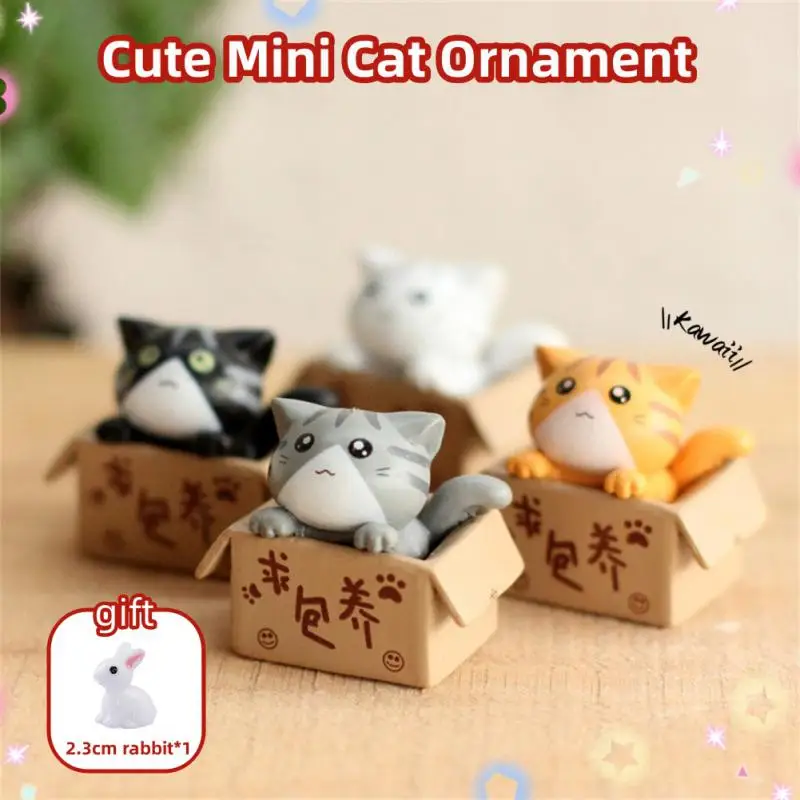 Cute Mini Cat Ornament Kawaii Garden Kitten Statue Gift For Children Baby Room Decoration Toy Miniature Figurines  Home Decor