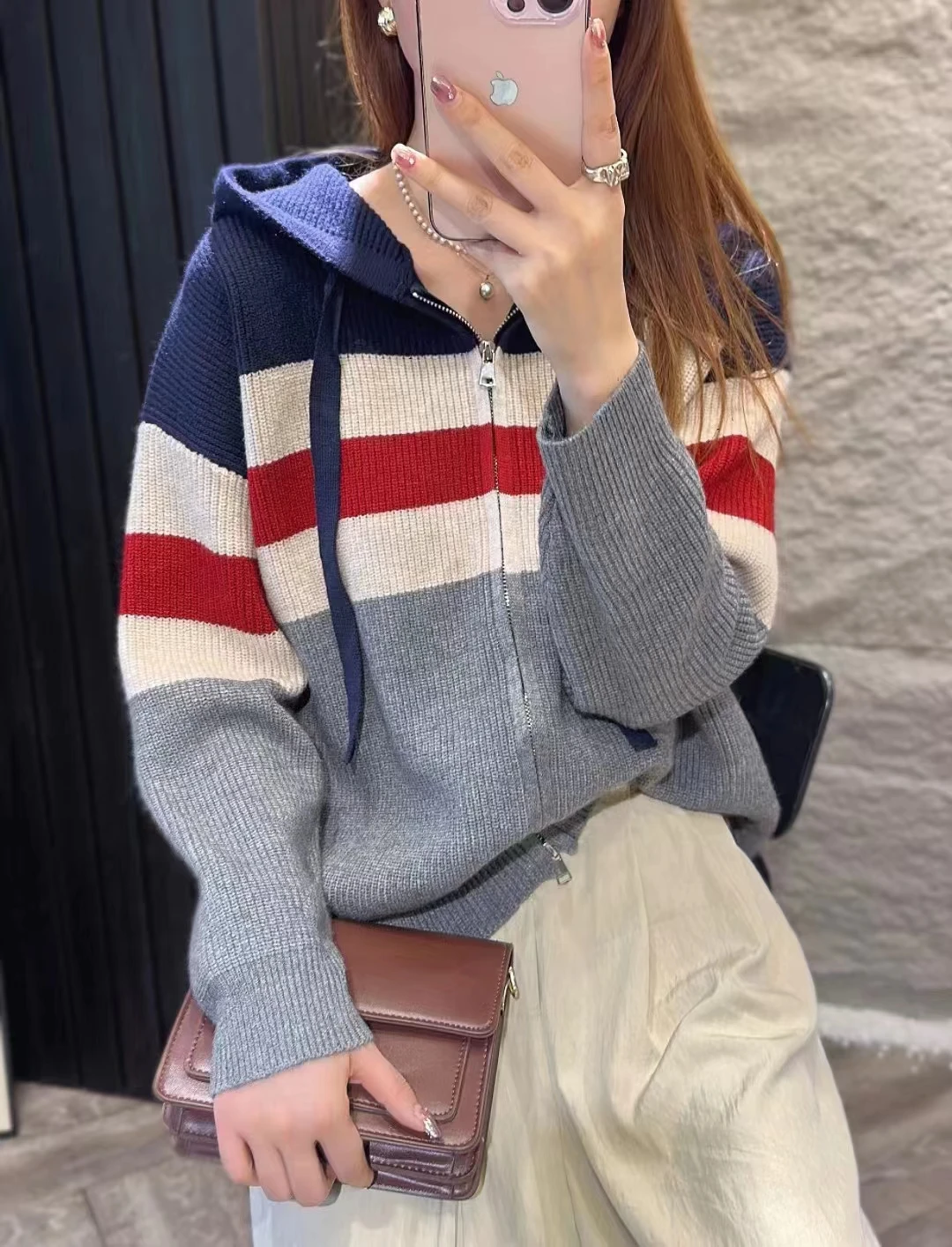 Cashmere Hooded Zipper Coat Knitted Cardigan Female Autumn Winter Zipper Cashmere Coat Women Casual Loose Solid Knitwear Women