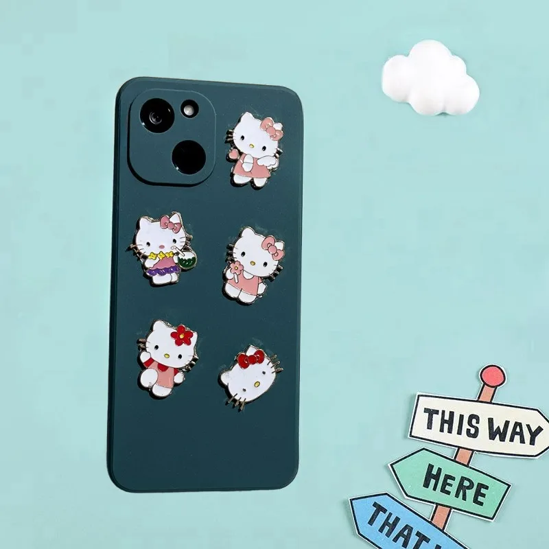 Sanurgente-Autocollants Métalliques Hello Kitty pour Téléphone Portable, Figurine d'Action, Dessin Animé Mignon, Aimant de Réfrigérateur, Cadeau d'Anniversaire et de Noël pour Fille