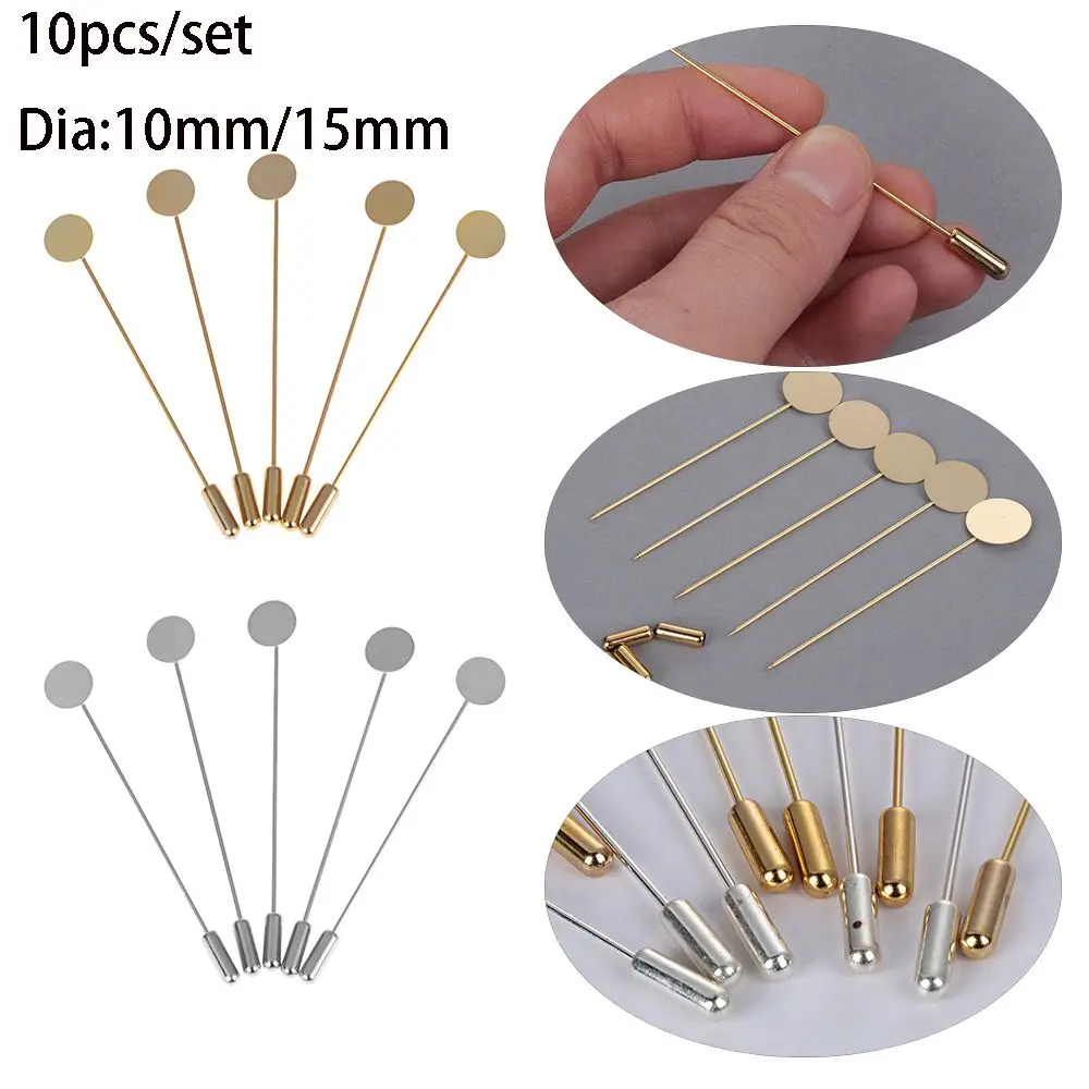 10pcs/set Gold & Silver Plated Simulated Pearl Alloy Copper Long Brooch Pin DIY Lapel Dress Jewelry Making Brooches Base