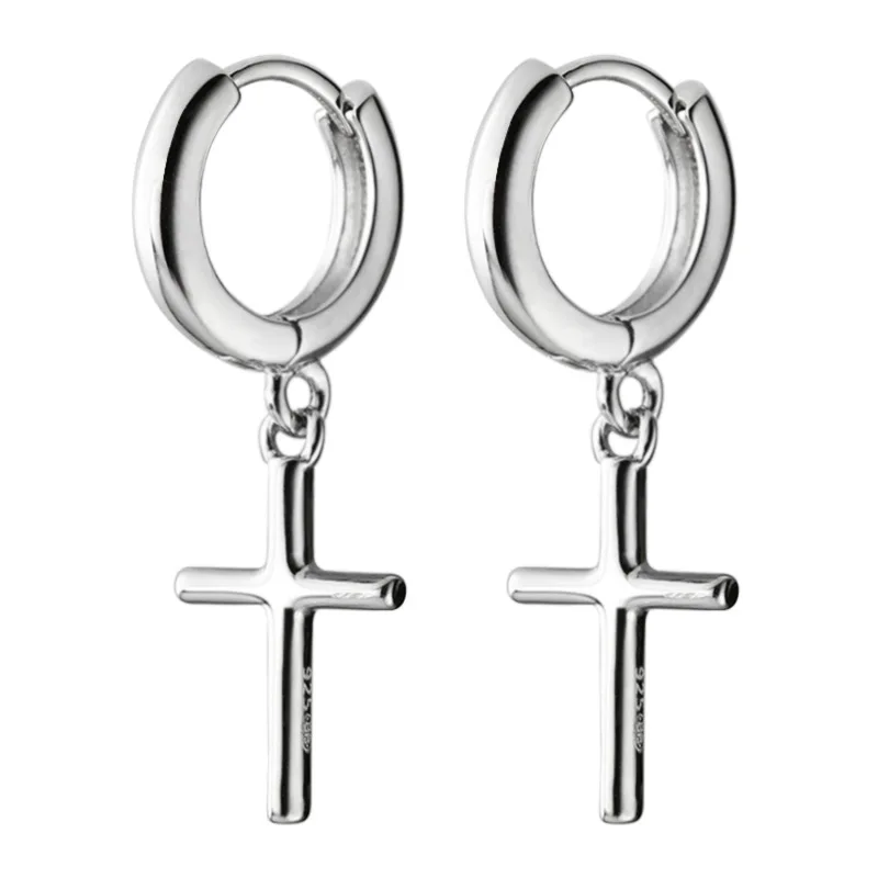 Earrings Silver 925 Cross Round Simple Unique Elegant Jewelry Women's Hoop Earrings Pendientes Mujer JHE99
