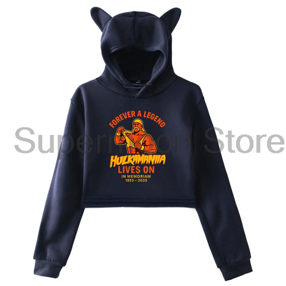 Hulk Hogan Hulkamania Forever 1953-2025 Memoriam Hoodie Orelhas de Gato Moletom Com Capuz Manga Longa Top Colheita Roupas Femininas