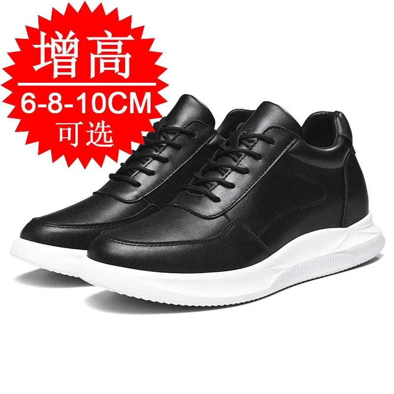 2025 الرجال أحذية رياضية من الجلد الحقيقي مصعد أحذية غير مرئية تنفس زيادة الأحذية 8/10 سنتيمتر الرجال أحذية رياضية الموضة غير رسمية #3