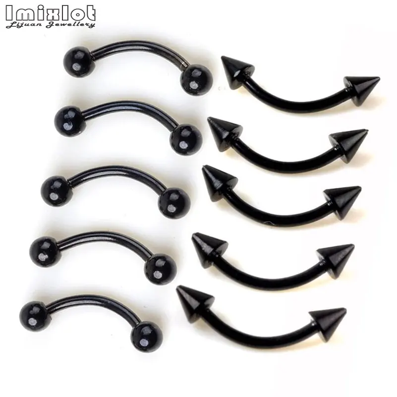 10pcs Black Steel Eyebrow Banana Piercing Ring Curved Barbell Lip Ring Snug Daith Helix Rook Earring Cartilage Tragus Jewelry