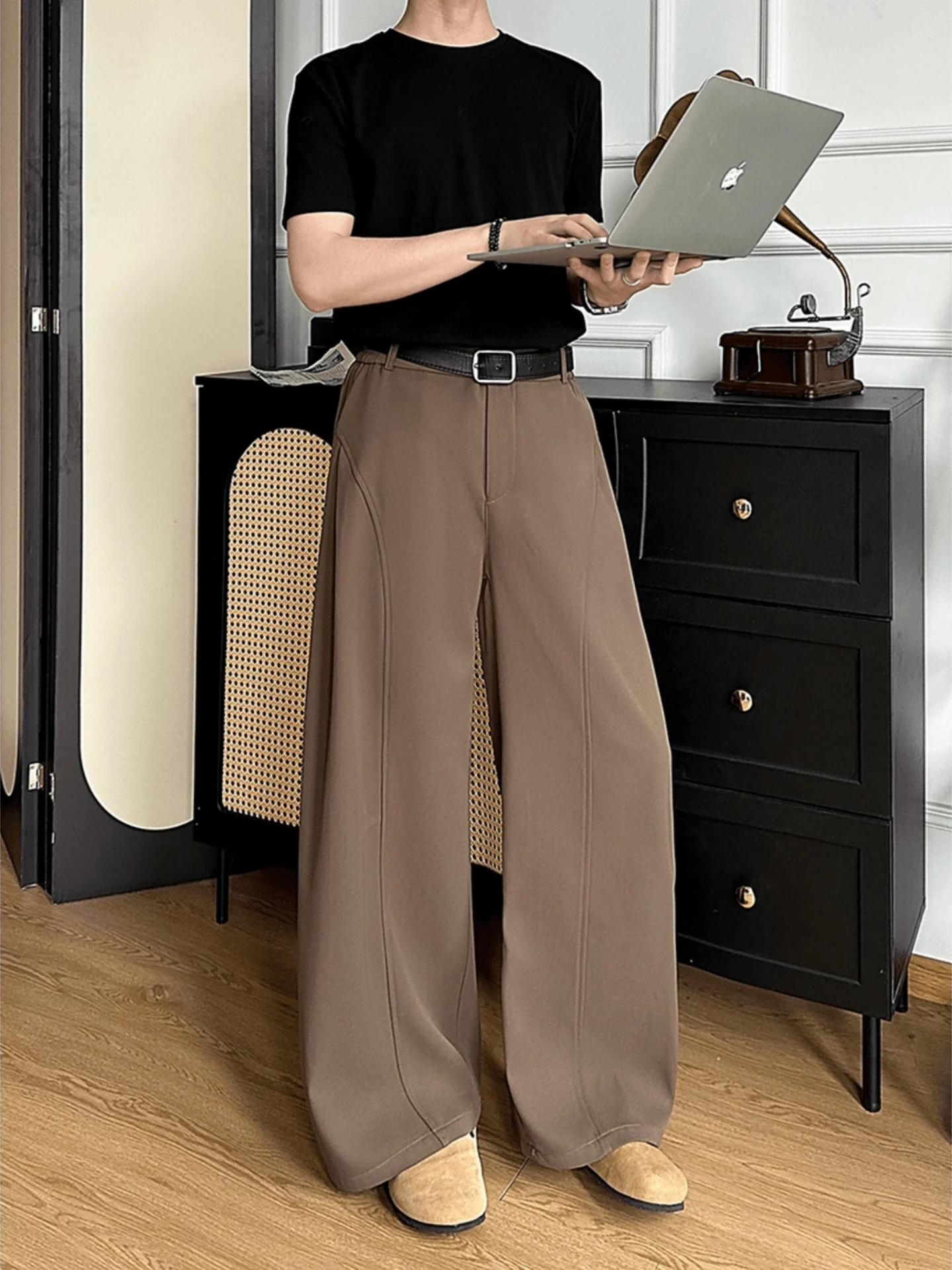 Browan Men's Straight Leg Pants Spring Summer High Waist Trousers Casual Wear Polyester Fiber Straight Cut Knife 
