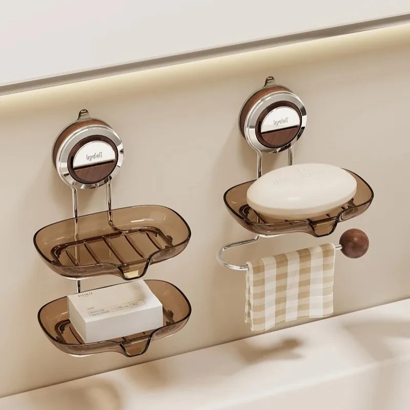 Suction Cup Soap Dish Wall Mounted, Drainable Soap Holder Bathroom Shower Storage Rack for Washroom
