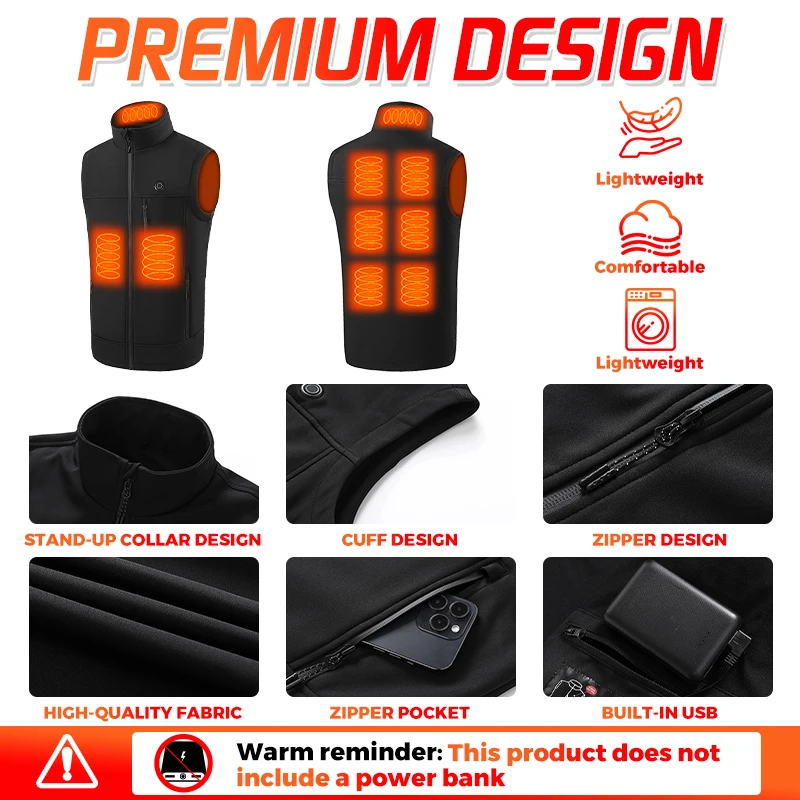 Zones Heated Vest Men Woman USB Heater Softshell Waistcoat Snowboarding Winter Windproof Base Layer For Outdoor Working Skiing view 4