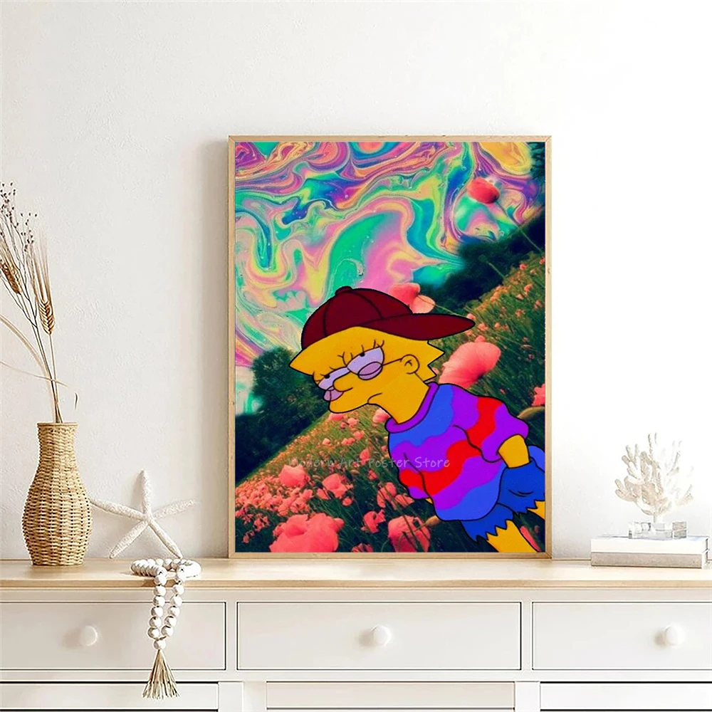 Disney Vintage Simpsons Poster Lisa Simpson Hippie Wall Art Canvas Painting Prints Classroom Library Living Room Decor