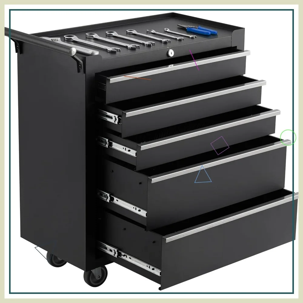 

5-Drawer Rolling Tool Chest with Locking Wheels, Portable Storage Cabinet for Garage & Workshop, Black
