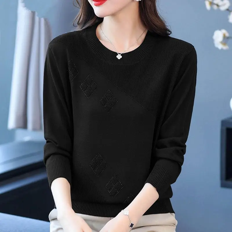 Korean Fashion Spring/Summer New Pullovers Sweaters Women\'s Solid O-Neck Diamonds Temperament Casual Long Sleeve Knitted Tops