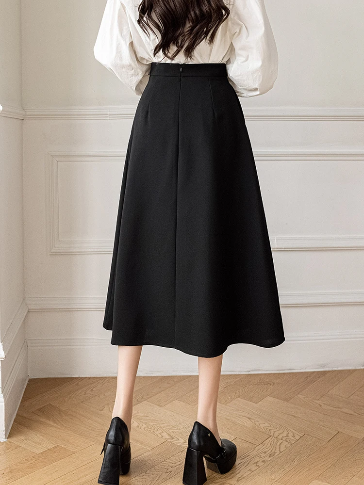 Jupe trapèze décontractée taille haute pour femmes, jupes mi-longues élégantes pour dames, travail, avocat de bureau, mode automne, 2024