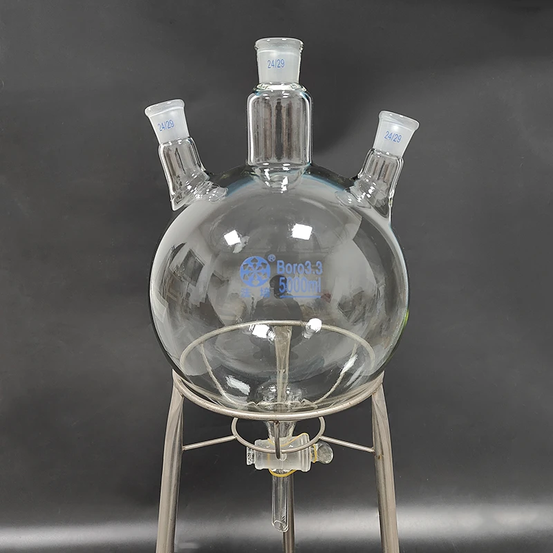 Three-necked round bottom flask oblique shape 50mL-1000mL-5000mL,Joint 24/29,With three necks standard ground mouth,Glass switch