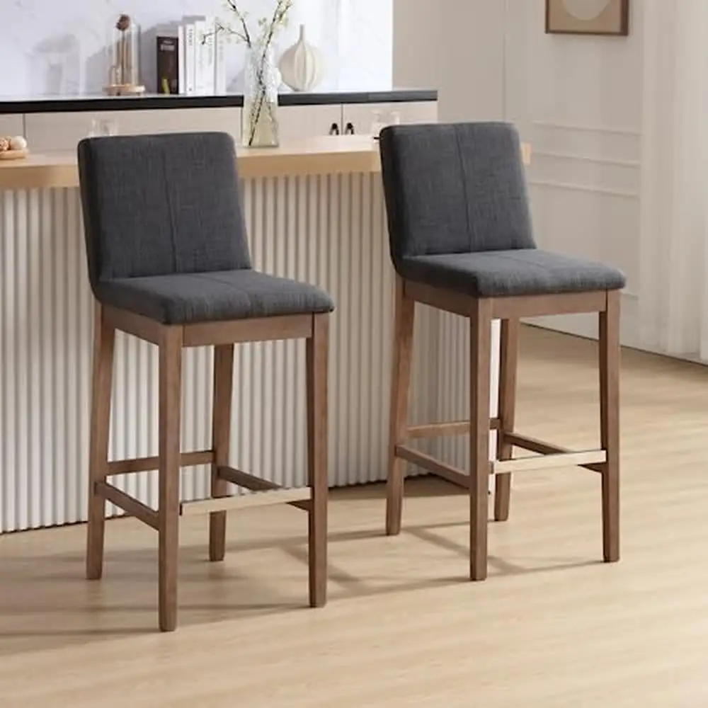 Linnen Stof Gestoffeerde Houten Barkrukken Set Van 4 Met Rug 30 Inch Hoge Stoelen Natuurlijk Massief Houten Frame Gemakkelijk Te Monteren Geschikt