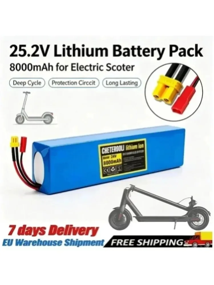 25,2 V 7S2P 8000 mAh 18650 wiederaufladbarer Lithium-Ionen-Ersatzakku, zuverlässige, stabile Spannungsausgabe mit verlängerter Lebensdauer, Komponenten, geeignet für 29,4 V Elektroroller, praktisches