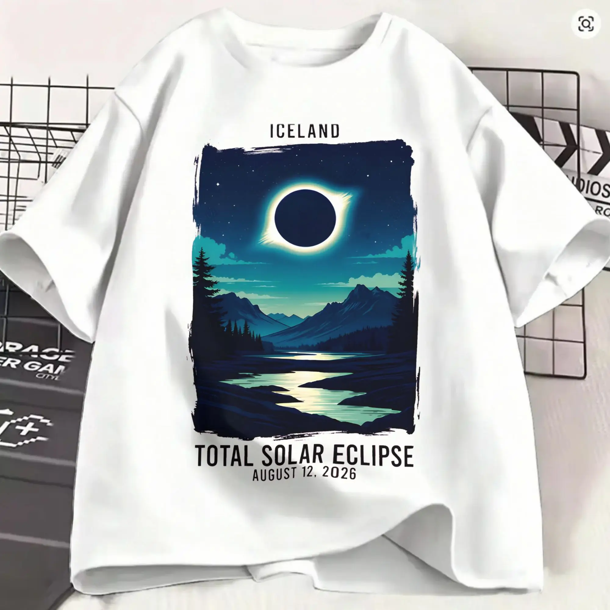 Iceland Total Solar Eclipse August 2026  T-Shirts for Men  Novelty 100% Cotton Tees Crewneck Short Sleeve T Shirts 5XL 6XL Tops