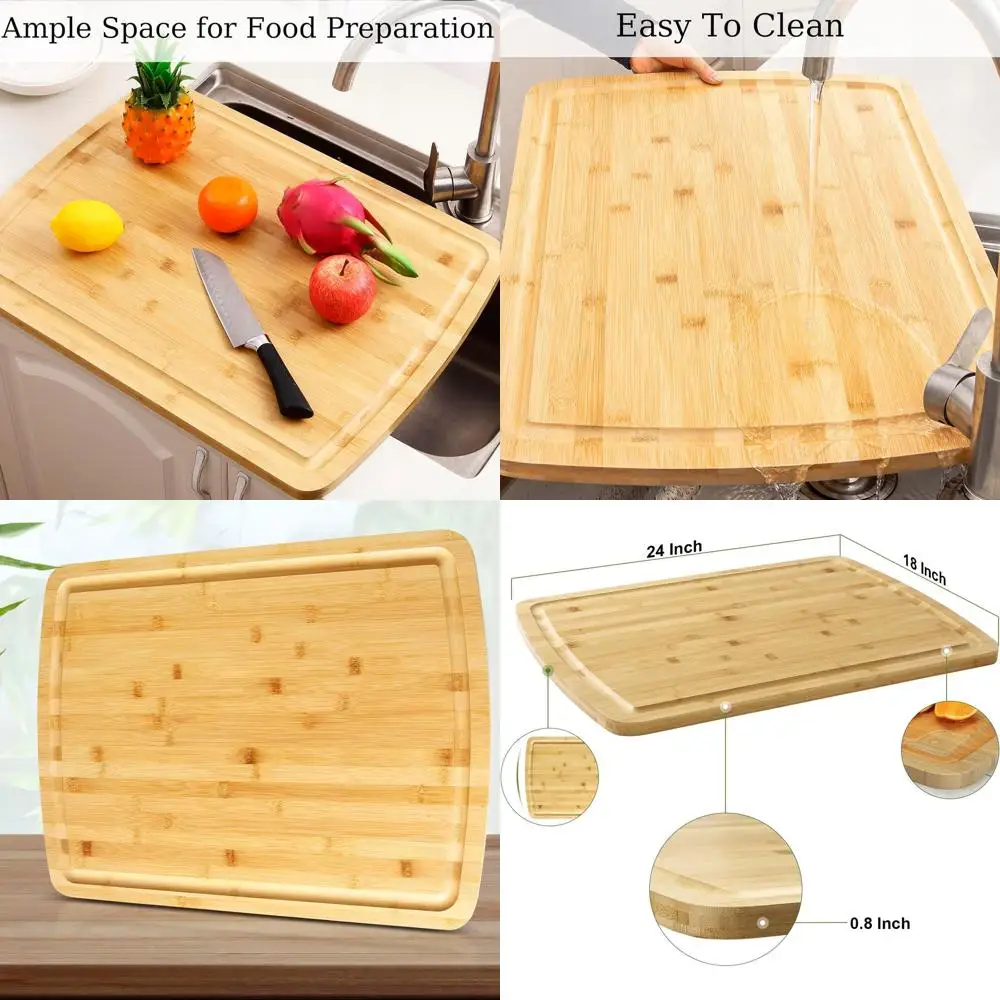 

Термостойкая разделочная доска из бамбука — 24 л x 18 Вт с канавкой для сока, идеально подходит для разделения на кухне, легкий и прочный, идеальный Gi