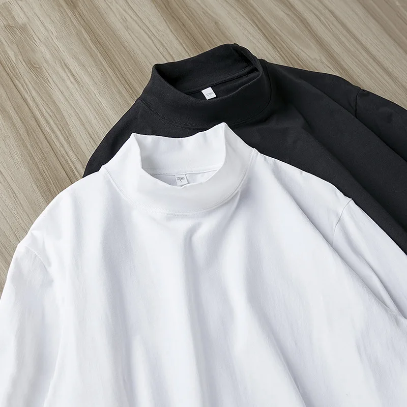 

GELITAYIN High Collar T Shirt For Men Cotton Long Sleeve T-shirts Solid Loose-fit White Gray Autumn Basic Pullover Undershirts U