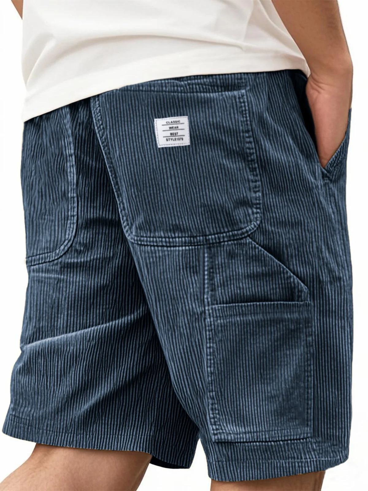 2026 Summer new solid-color lace-up sport pants, corduroy fashion shorts, men's casual sport shorts with label letters for men